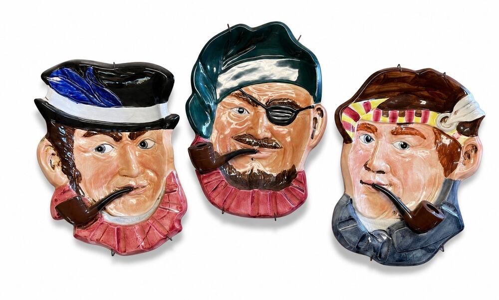 TILSO Vintage Japan Ceramic Wall Plaque Mask Lot 3 Pirate Colonial Pipe Faces